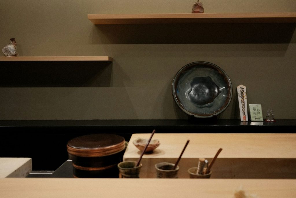 A wooden counter in Japan.